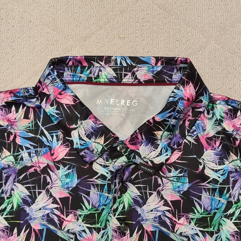 Maelreg Performance Golf Polo Shirt Men's XL Floral Activewear Athleisure Casual